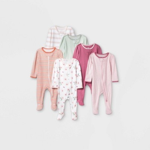 Baby Girls' 6pk Sleep N' Play - Cloud Island™ Dark Pink, Size: 3-6M