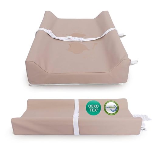 Waterproof Diaper Changing Pad by Sleepah – Vegan Leather – Wipeable Foam Changing Pad for Dresser or Table with Removable, Machine-Washable Cover – Standard Size Diaper Changing Pad – Tan