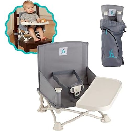hiccapop OmniBoost Travel Booster Seat with Tray for Baby, Dining Table, Camping, Beach, Grandma’s | Folding Portable Tip-Free Design Straps to Kitchen Chairs