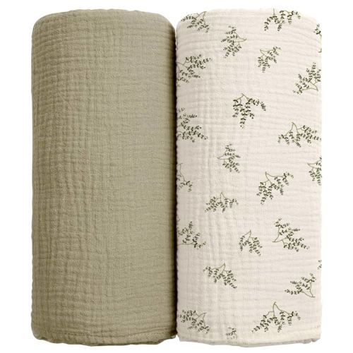 lulumoon Baby Muslin Swaddle Blankets: Soft Receiving Blanket for Newborn - Cotton Swaddling Blanket for Neutral 2Pack(Leaf Autumn)