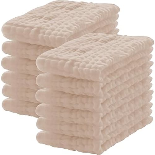 12 Pack Muslin Burp Cloths 100% Cotton Muslin Cloths Large 20''x10'' Extra Soft and Absorbent Baby Burping Cloth - Brown