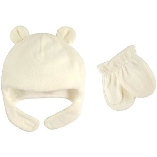 Luvable Friends Baby Girls' Beary Cozy Hat and Mitten Set