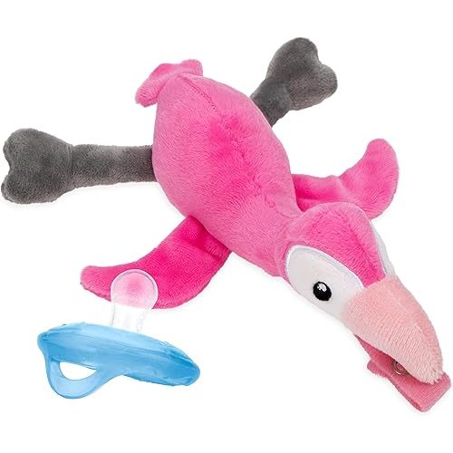 Nuby Calming Natural Flex Snuggleez Pacifier with Plush Combo Set for Cuddling with Comfort, Flamingo