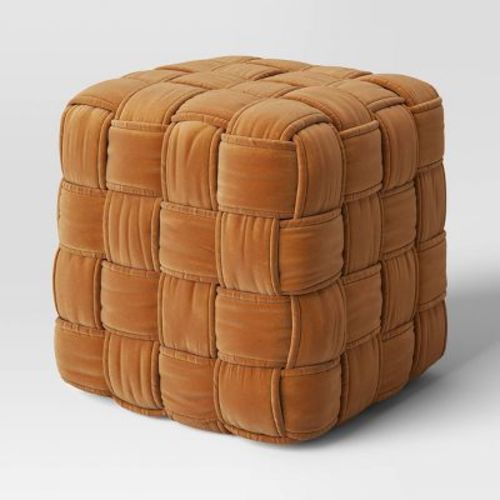 Square Woven Pouf Ottoman Gold Velvet - Threshold™: Upholstered Cube, No Assembly Required