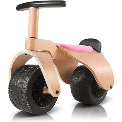 KRIDDO Wooden Baby Balance Bike 1 Year Old, Wide Wheels for Stable and Smooth Ride, Boy Girl First Balance Bike Gift for 12 Month to 3 Year, Non-Sharp Parts, Soft Seat, Pink