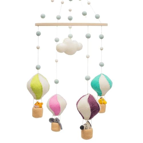 GLACIART ONE Baby Nursery Animals & Hot Air Balloon Mobile for Crib | Gender Neutral Mobile for Nursery Decor | Felt Hanging Room Decorations Handmade from Natural Wool | Great Gift Idea