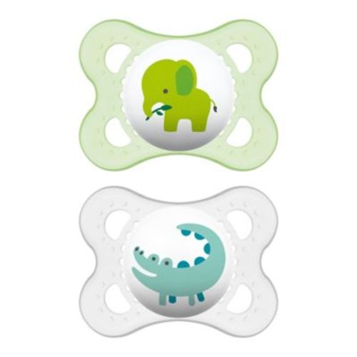MAM Animals 0-6M 2-Pack Pacifiers in Yellow/Grey - GREY - 2 PACK