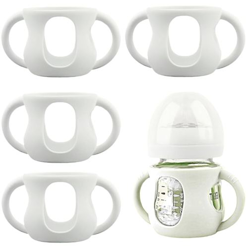 4 Pack Silicone Sleeves for Avent Natural Glass Baby Bottles, Silicone and Easy-Grip Handles for Drop Protection, Compatible with Philips Avent 4 OZ Glass Bottle (Milk White)