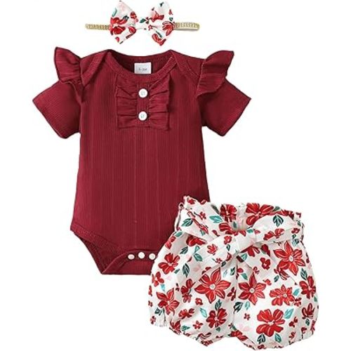 Mioglrie Newborn Baby Girl Clothes Romper Shorts Set Cute Infant Summer Outfits Cotton Baby Clothes for Girls