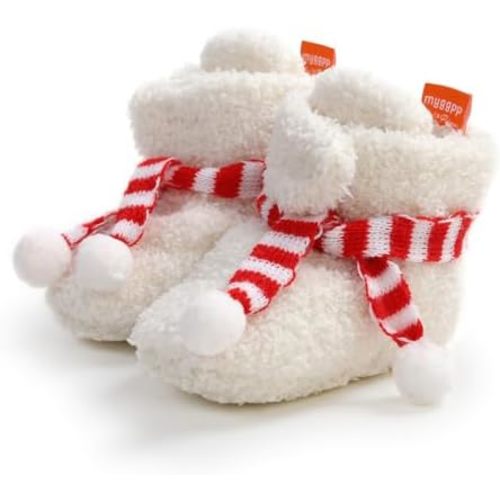 Ohwawadi Infant Baby Boys Girls Slippers Cozy Fleece Booties Soft Bottom Warm Cartoon Socks Newborn Crib Shoes