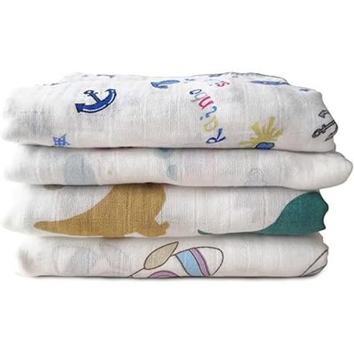 HSIULMY Muslin Swaddle Blankets, Newborn Receiving Blanket, 4 Pack Breathable and Skin-Friendly Baby Swaddle, Soft Silky Blankets for Baby Boys and Girls Essentials