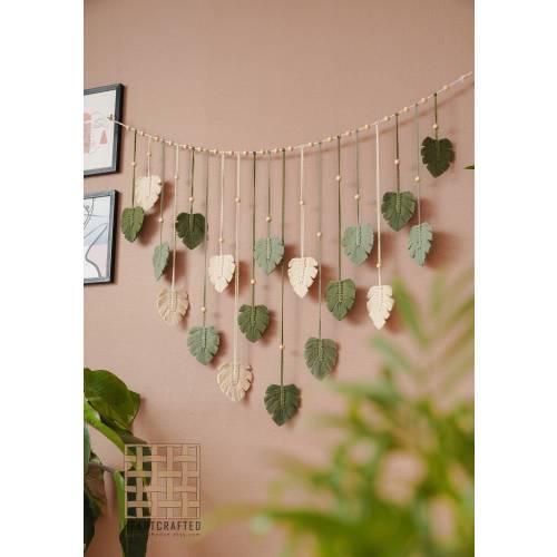 Monstera Leaves Bunting Garland Wall Hanging, Safari Jungle Theme, Plant Lover Gift, Geometric Wall Art, Mothers Day Gift L09