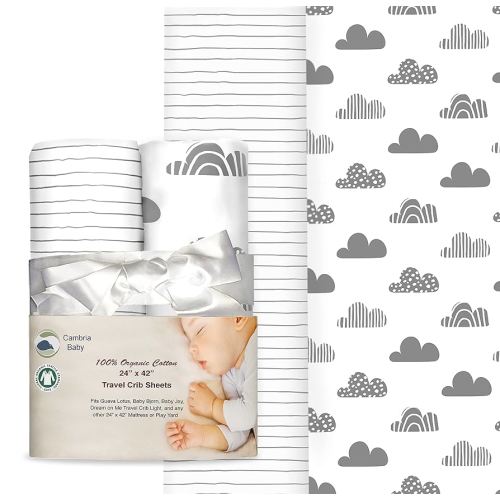 100% Organic Cotton Fitted Travel Crib/Playard Sheets for Guava Lotus, BabyBjorn, Dream on Me, Baby Joy and All Other 24" x 42" Pads/mattresses. Safety Strap Holes in Each Corner. 2 Pk