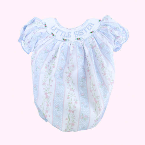 Blue Striped Little Sister Smocked Bubble I Poppy Kids Co