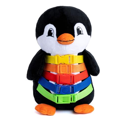 Buckle Toys Blizzard Penguin Plush Montessori Toys for Toddlers 1-3 Animal Sensory Toy to Develop Fine Motor Skills and Learn Shapes and Colors, Travel Essentials for Kids, Includes Storage Pocket