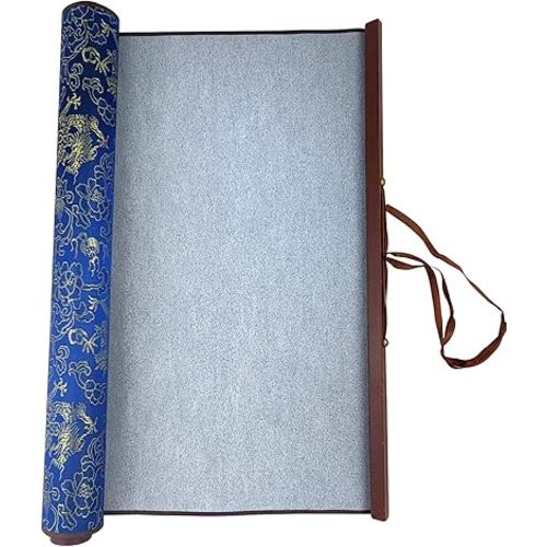 Flylin Calligraphy Water Write Cloth, Reusable Chinese Calligraphy Practicing Tool Magic Water Painting Paper Ten Thousand Times Water Writing Cloth Scroll for Home School (Blue)