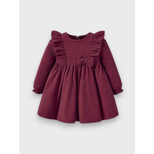 Baby Girl Ruffle Trim Bow Corduroy Dress