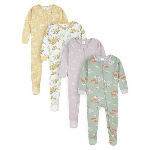 Gerber Baby & Toddler Neutral Snug Fit Footed Cotton Pajamas, 4-Pack, Sizes 0/3 Months-5T