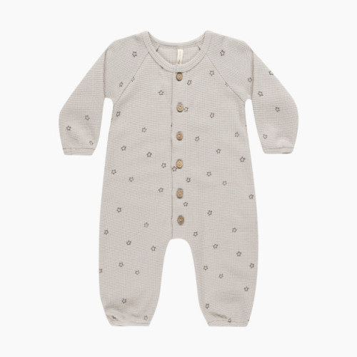 Quincy Mae Waffle Long Sleeve Jumpsuit - Fog, 0-3 M