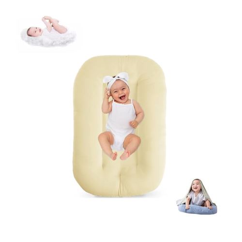 Baby Lounger for Infants Babies 0-12 Months, Bionic Organic Lounger, Soft Cotton Breathable Infant Floor Seats & Loungers for Newborn Baby Shower Gifts (Yellow)