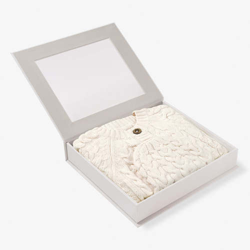 Whisper White Horseshoe Cable Knit Cardigan & Hat Baby Boxed Gift Set WHITE / 6-9M