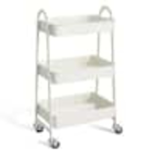 3-Tier Metal Wheeled Narrow Storage Shelf Organizer Cart in White (16.9 in. W x 30.9 in. H x 12.2 in. D) HE0038