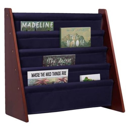 WildKin Sling Kids' Bookshelf Cherry/Blue: Toddler Bookcase, 4 Shelves, MDF Wood, 3+ Years, 150 lb Capacity