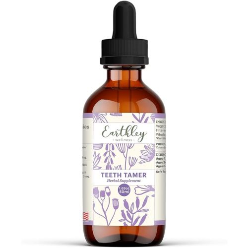 Earthley Wellness, Teeth Tamer, Natural Teething Relief, Soothes Drooling and Irritability Due to Teething or Toothaches, Pure, Organic Ingredients, Improved Label (1.69 oz)