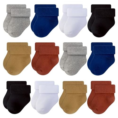 RATIVE Newborn Baby Socks 0-6,6-12 Months Terry Turn Cuff Socks for Boys Girls