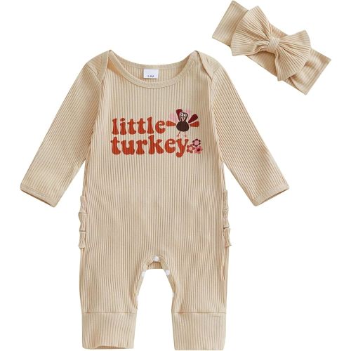 FIOMVA Im New Here Newborn Outfit Girl Long Sleeve Letter Romper Ribbed Knit Jumpsuit Baby Girl Preemie Coming Home Outfit