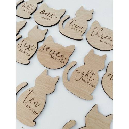 Wooden Monthly Milestone Cat For Baby Photos | Monthly Cat Lover Milestone Marker | Baby Gift for Cat Lover | Kitten Milestone Cards