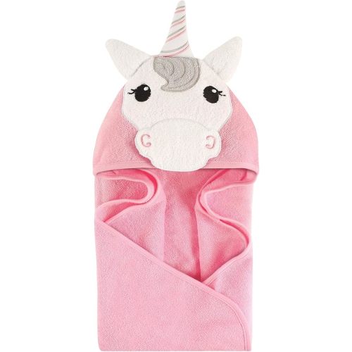 Hudson Baby Unisex Baby Cotton Animal Face Hooded Towel, Unicorn, One Size