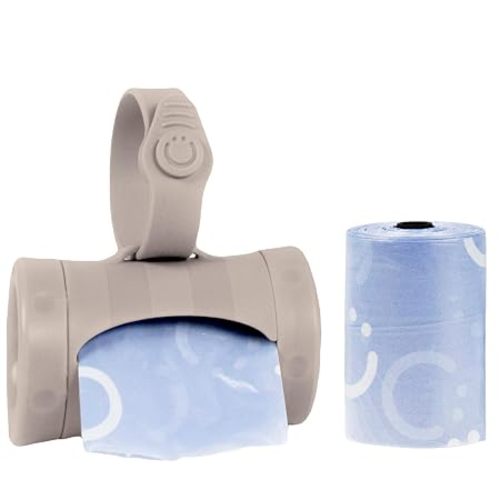 Ubbi Retractable Bag Dispenser for Diaper Bag, Portable Bag Holder for Travel, Newborn Baby Essentials, Diaper Bag Must Have, Includes 24 Lavender Scented Bags, Taupe