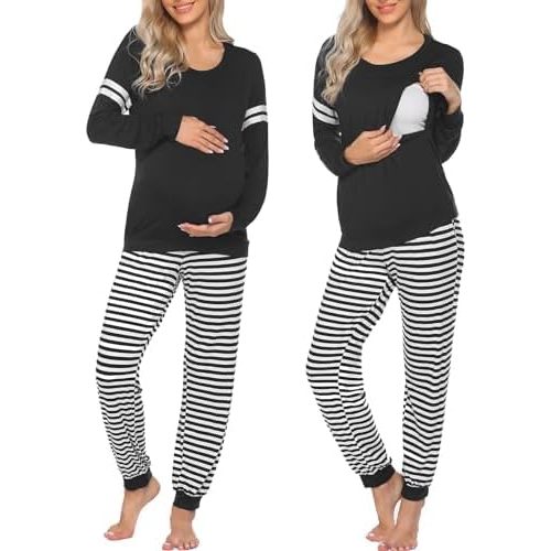 Ekouaer Maternity Pajama Set Nursing Pjs Women Breastfeeding Pregnancy Postpartum Clothes Long Sleeve Top & Pant with Pockets