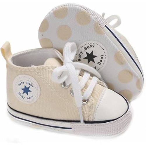 Unisex Baby Boys Girls Shoes, Newborn Infant Non-Slip Canvas Denim High Top Sneakers, Toddler First Walkers Shoes