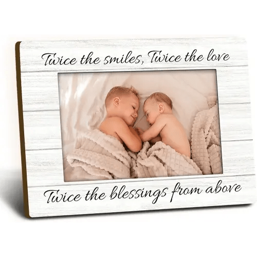 Twins Baby 4x6 Picture Frame, Twin Mom Gifts Wooden Picture Frame, Twins Baby Gifts for Girls Boys Mom, Twice the Blessings from Above Decorative Photo Frames for Table Desk Decor