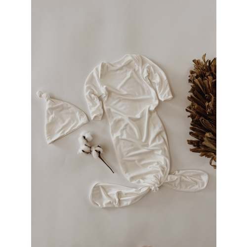Knotted Gown with Hat | White (NB-3 months)