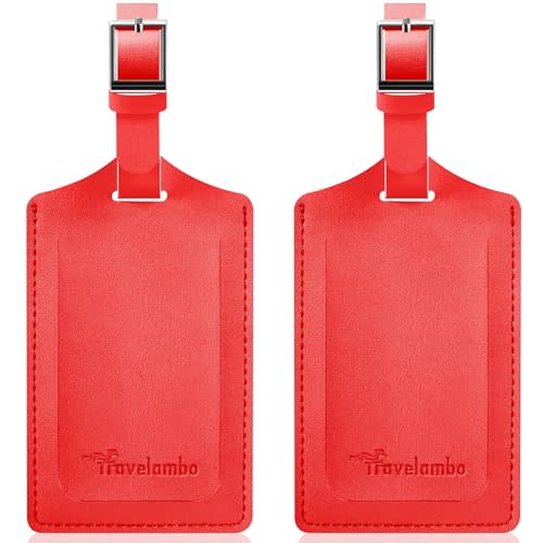 Travelambo Luggage Tags for Suitcases Faux Leather Privacy Protection 2 Pack Bag Tags Travel Accessories Essential, Classic Red