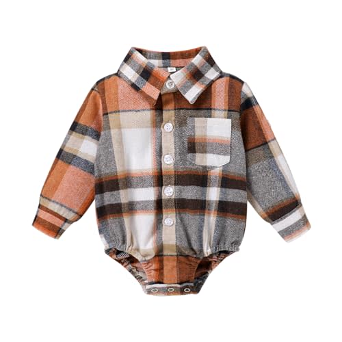 HAPPYMA Newborn Baby Boy Girls Plaid Outfit Flannel Romper Tops Infant Long Sleeve Button Down Plaid Casual Bodysuit Clothes