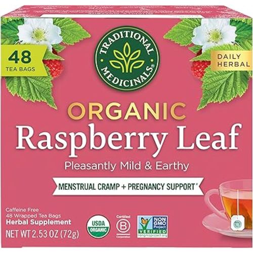 Traditional Medicinals Organic Raspberry Leaf Herbal Tea, Eases Menstrual Cramps & Supports Healthy Pregnancy - 48 Tea Bags