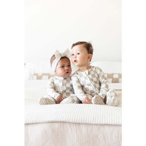 TAN + WHITE CHECKER | FOOTIE ONE PIECE | 6-12 Months