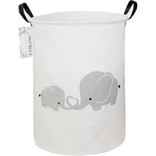 FANKANG Storage Basket, Nursery Hamper Canvas Laundry Basket Foldable with Waterproof PE Coating Large Storage Baskets for Kids Boys and Girls, Office, Bedroom, Clothes,Toys(Love Elephant)