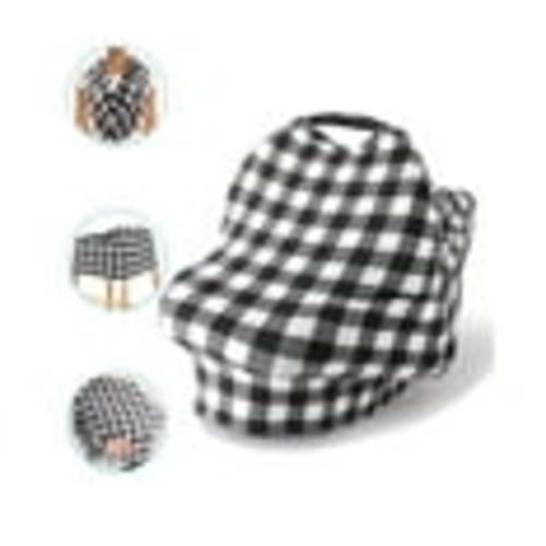 The Peanutshell Baby Nursing Cover, Car Seat Canopy, 6 in 1 Multiuse, Black and White Plaid