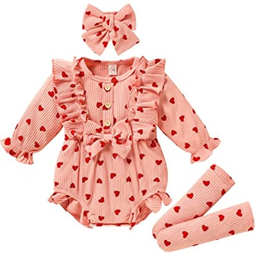 GRNSHTS Newborn Baby Girl Clothes Ruffle Solid Sweater Long Sleeve Romper+Hairband+Socks 3Pcs Fall Winter Outfits