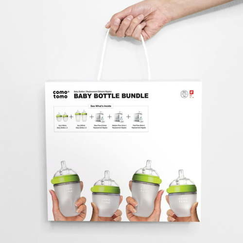Comotomo Safe Infant Vented BPA-Free Baby Bottle Bundle, Green, 7 Piece Set