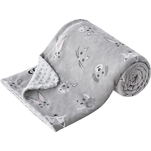 DaysU Silky Micro Soft Plush Baby Blankets Unisex with Print Animal Pattern and Soothing Raised Dots, Double Layer Bed Throws for Baby Crib, Animal Faces, Grey, 30x40 Inches