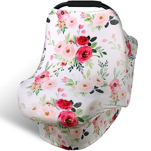 Rquite Car Seat Cover Baby, Carseat Cover for Boy Girl, Stretchy Infant Car Seat Cover, Breathable Car Seat Canopy, Nursing Cover for Breastfeeding, Multi-use Baby Carseat, Carrier, Stroller Covers
