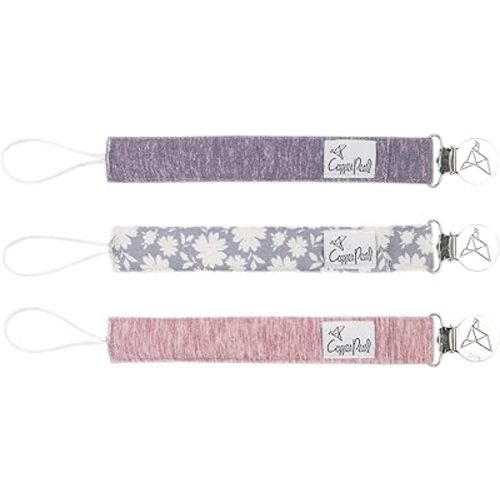 Copper Pearl Pacifier Clip 3-Pack: Premium Knit Binky Clips for Baby Girls and Boys - Stylish Stainless Steel Pacifier Holder Clip - Baby Pacifier Clips for No More Floor Drops - Lacie