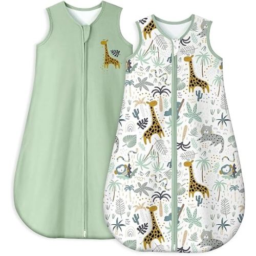 Yoofoss Baby Sleep Sack 0-6 Months TOG 1.0 Baby Wearable Blanket, 2 Pack 100% Organic Cotton Infant Toddler Sleeping Sack 2-Way Zipper Lightweight Sleep Sack