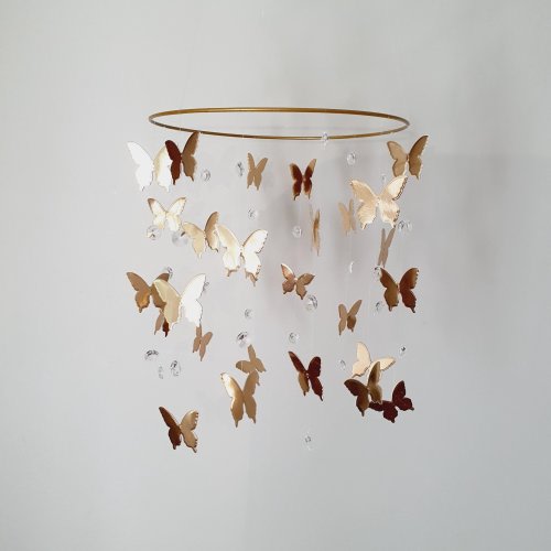 Gold Butterfly Mobile, Baby Mobile Girl, Nursery Mobile, Butterfly Nursery Decor, Ceiling Mobile, Gold Crib Mobile, Crystal Suncatcher